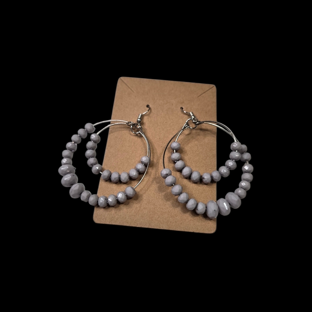 Chic Silver Beaded Hoop Earrings NWT